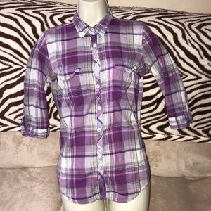 Aeropostale medium purple grey green button down shirt 💕
